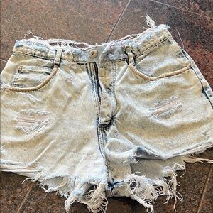 Distressed Light Blue Denim Women Shorts